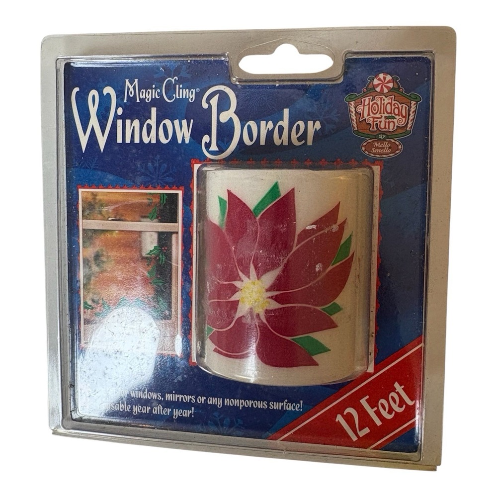 NEW Holiday Fun by Mello Smello Magic Cling Poinsettia Window Border 12 ft